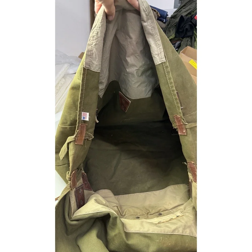 Vintage Duluth‎ Pack Saddle Ruck Sack Backpack Green Canvas Leather Straps #5 3f